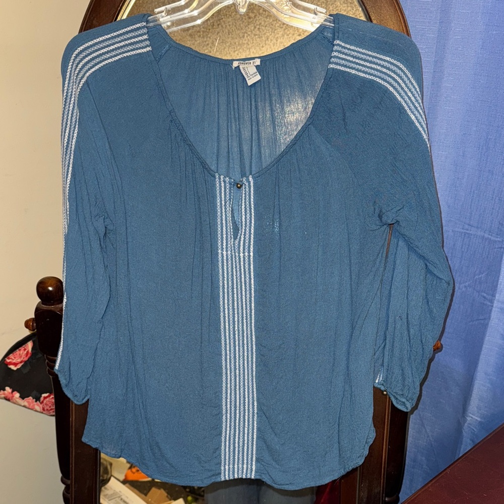 Forever 21 Teal Blouse with White Stripes